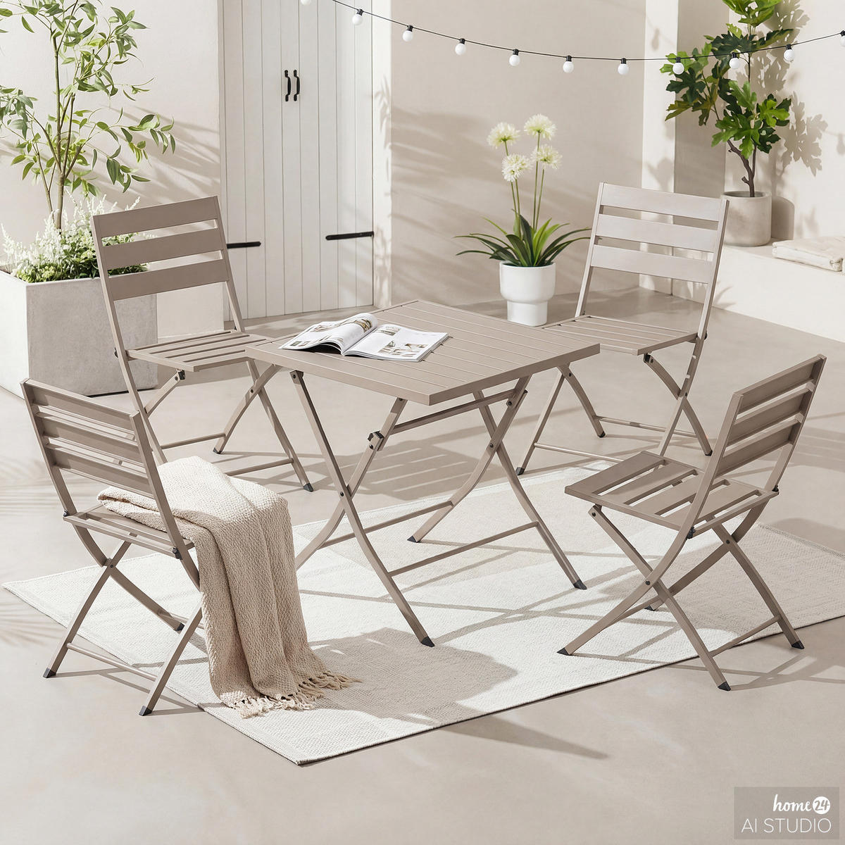 GARTENESSGRUPPE - 5-teilig - Stahl - Anthrazit - Taupe, Metall - home24