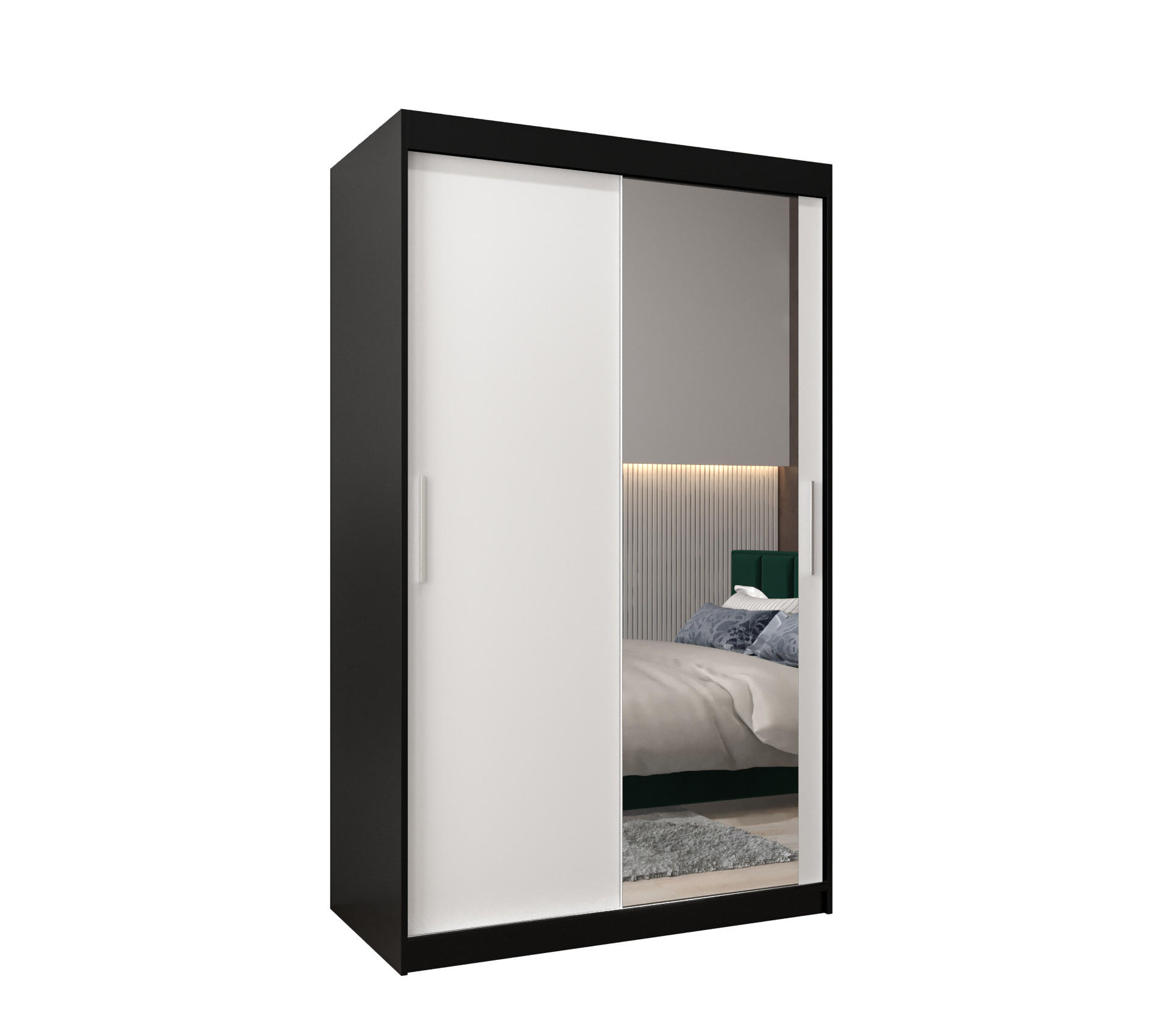 SCHWEBETÜRENSCHRANK 200/120/62 2-türig - Silberfarben/Schwarz, Holz/Kunststoff (120/200/62cm) - Abiks Möbel