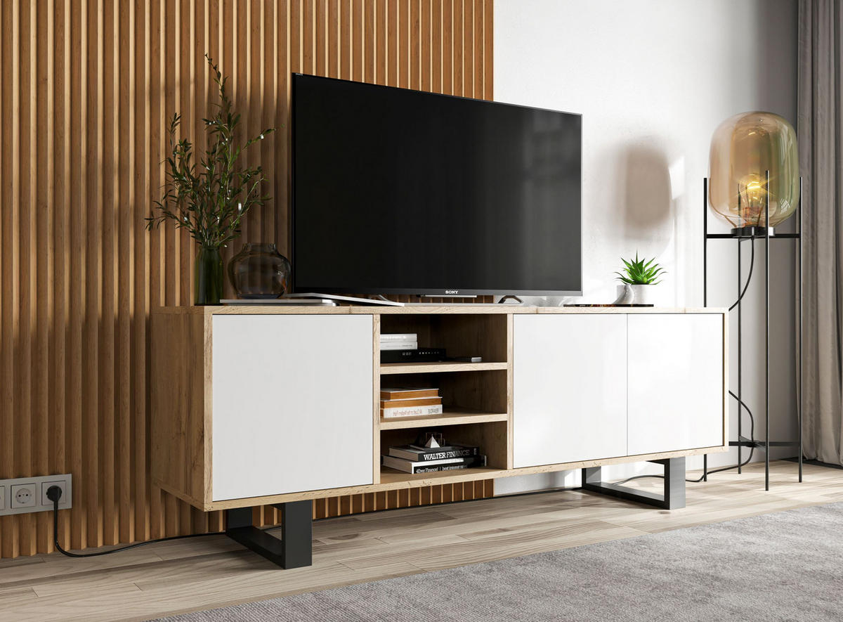 TV-LOWBOARD Apollo Eiche wotan Weiß Matt mit Metallbeinen 150 cm - Weiß, Holzwerkstoff/Metall (150/53/35cm) - Meble Lindner