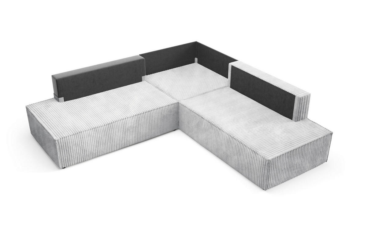 ECKSOFA TESSO II L-S Grau Kordstoff mit Schlaffunktion - Grau, Holz (254/254cm) - MASSENO