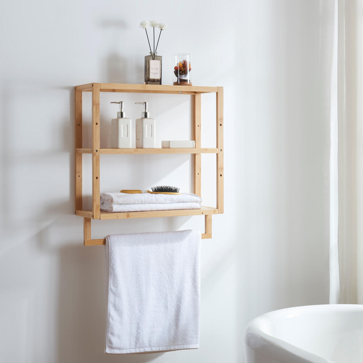 BADEZIMMERREGAL Östra - Naturfarben, Holz (52/58.5/21cm) - [en.casa]