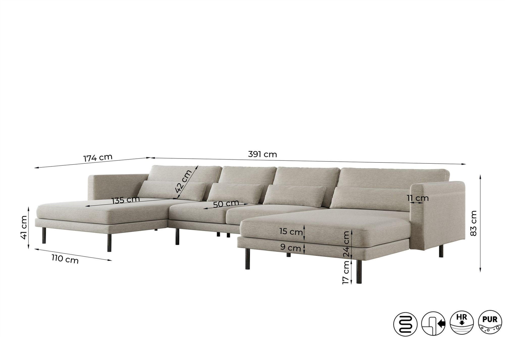 Thumbnail - Fun Möbel Wohnlandschaft, Hellgrau, Textil, U-Form, 391x83x174 cm, Wohnzimmer, Sofas & Couches, Wohnlandschaften, Wohnla...