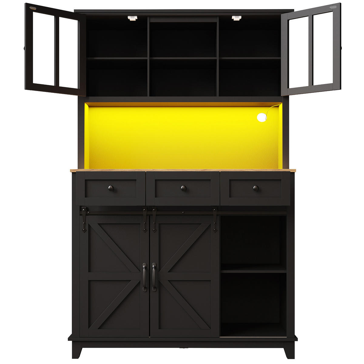 BUFFET mit LED-Beleuchtung Glasfront verstellbaren Ablagen Schwarz 105/38,4/180 cm - Transparent/Schwarz, Glas/Holzwerkstoff (105/180/40cm) - EVRYAE