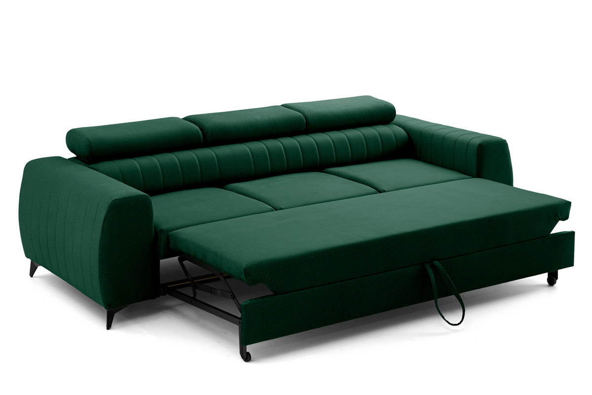 3-SITZER-SOFA PIERO mit Schlaffunktion 125x195 Velours Dunkelgrün - Dunkelgrün/Schwarz, Holz/Textil (260/90/100cm) - Muffo