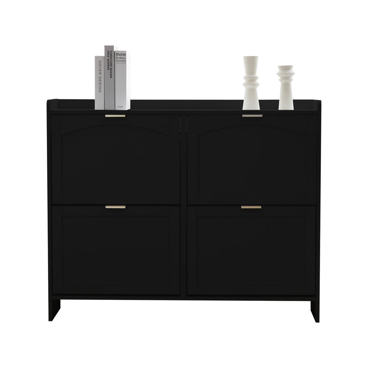 SCHUHSCHRANK 110/24/90 cm schwarz aus Spanplatte mit 4 Klappen - Schwarz, Holzwerkstoff (110/90/24cm) - OKWISH