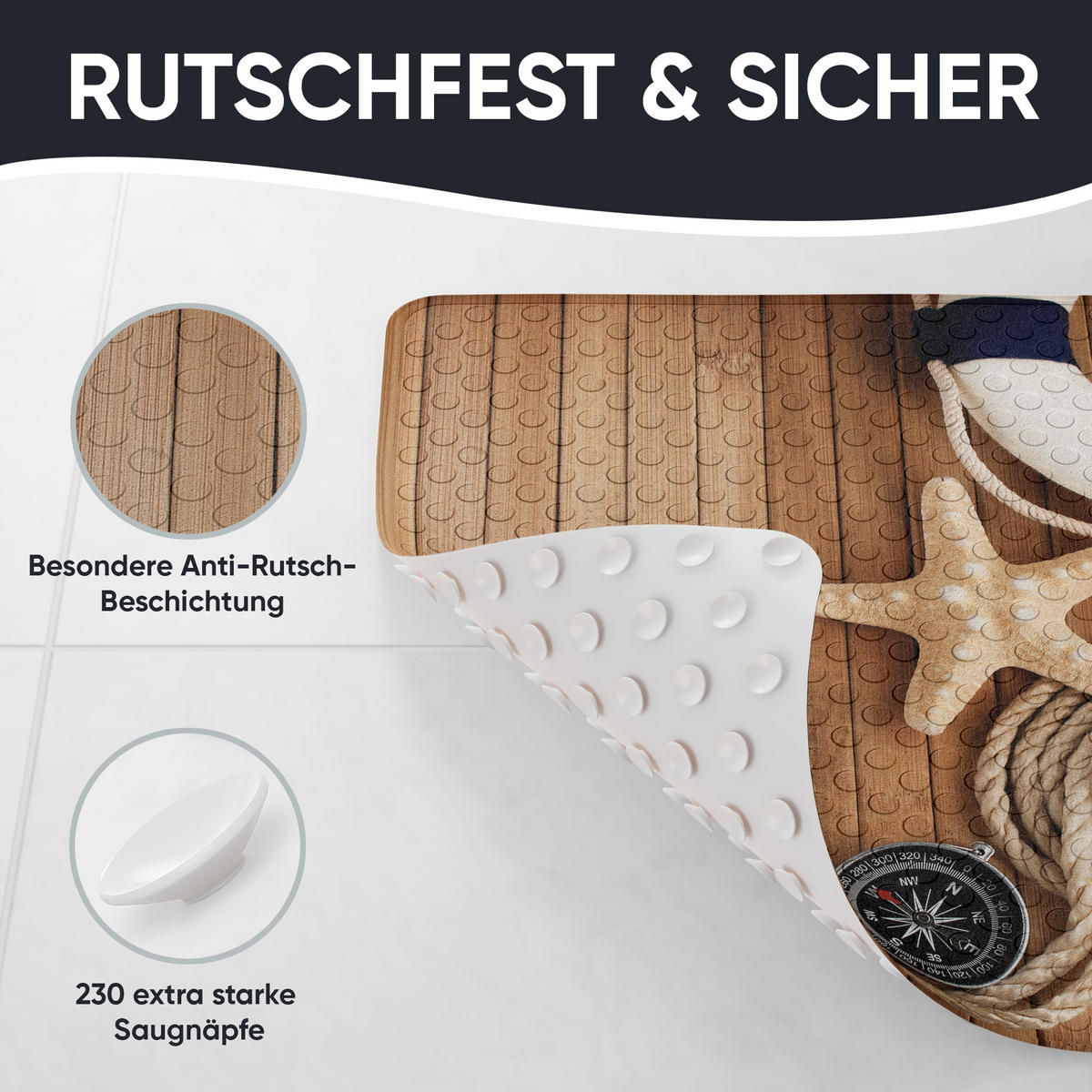 BADEMATTE Maritime - Beige, Kunststoff (53/53cm) - Sanilo