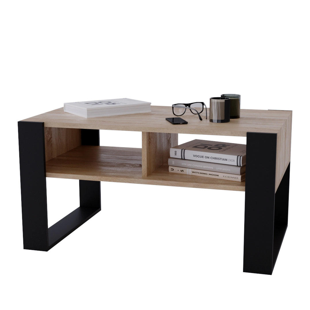 COUCHTISCH KORA 92 - Eichefarben/Schwarz, Holz (53.6/92/45cm) - Mat-Haus