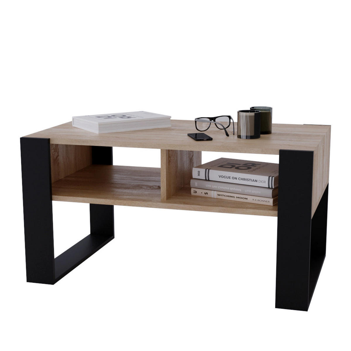 COUCHTISCH KORA 92 - Eichefarben/Schwarz, Holz (53.6/92/45cm) - Mat-Haus