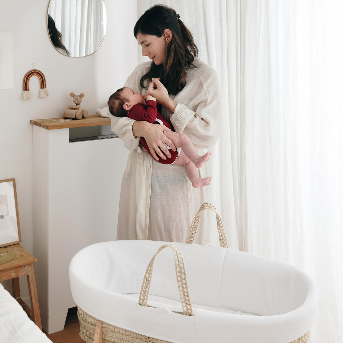 BABYTRAGEKORB Bio-Baumwolle weiss - Weiß, Naturmaterialien (29/78cm) - Premiers Moments