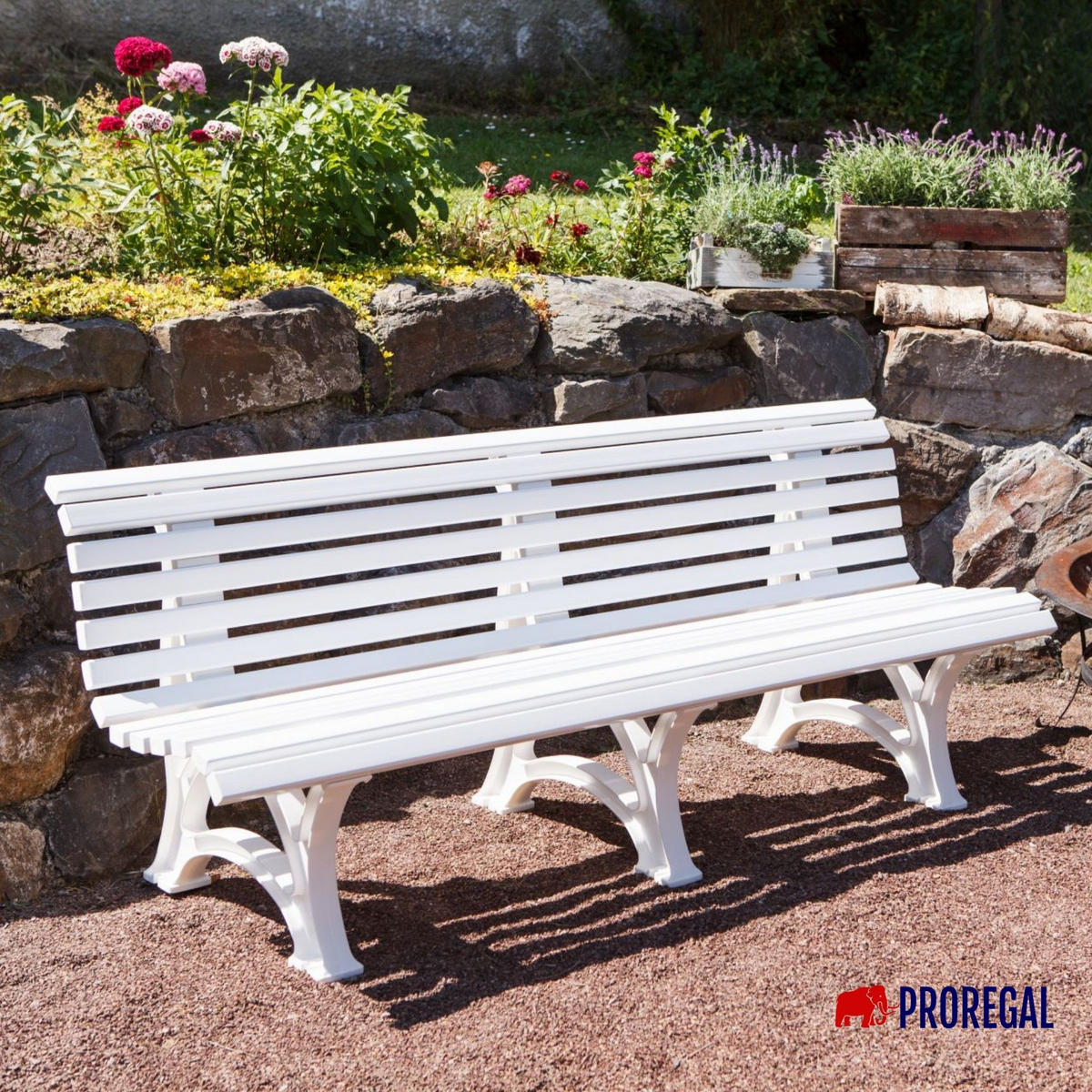 GARTENBANK Jamaika 4 Sitzer Weiß 80 x 200 x 64 cm Witterungskunststoff & UV Beständiger Kunststoff - Weiß, Kunststoff (200/80/64cm) - PROREGAL