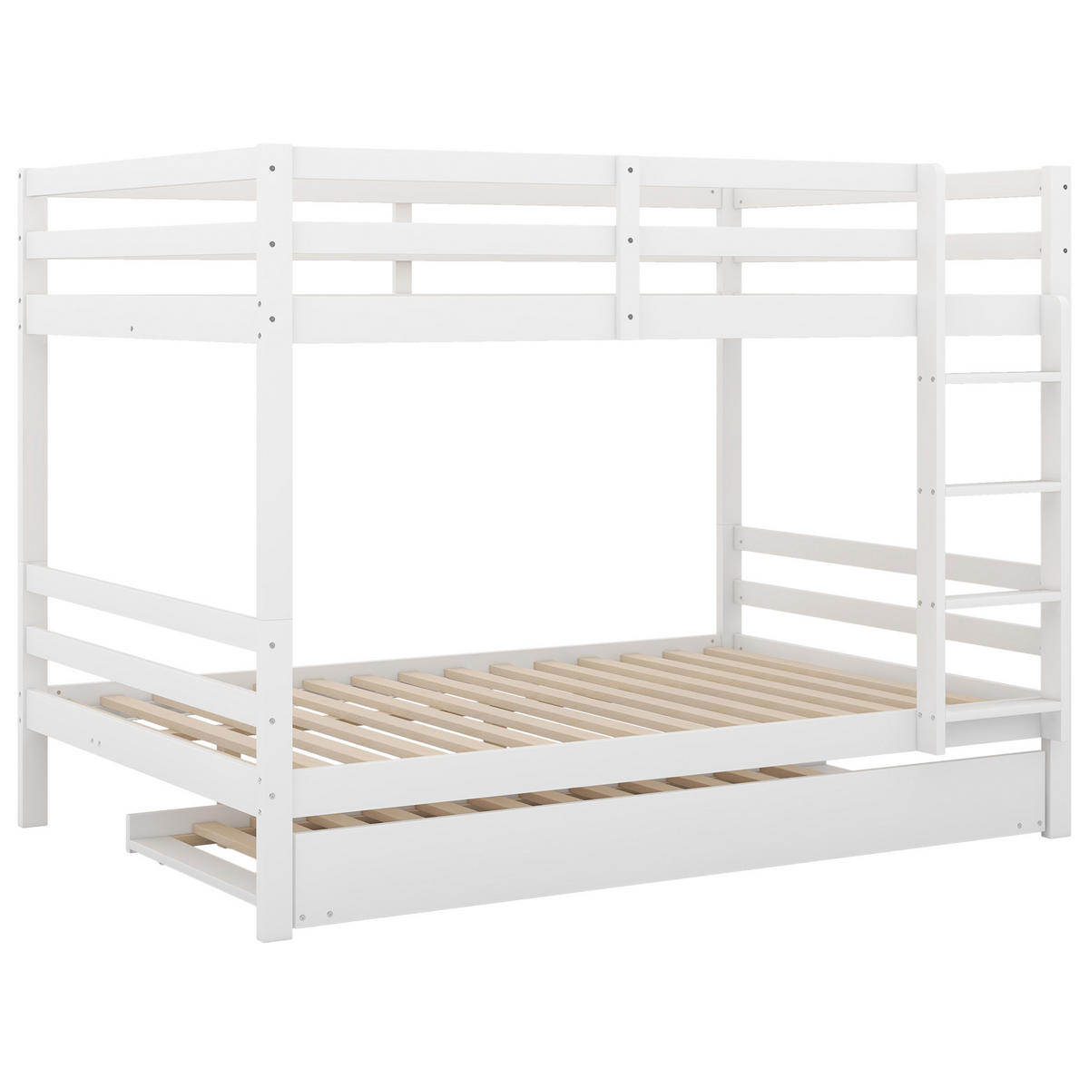 ETAGENBETT 140/200 cm mit Ausziehbett und Treppe in Weiß - Weiß, Holz (140/200cm) - BEAOK