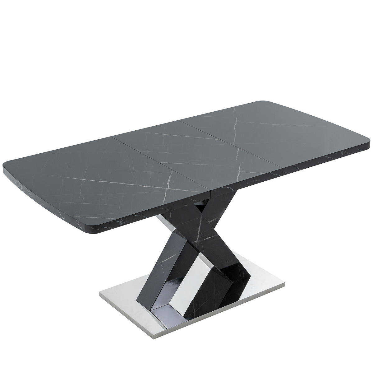 ESSTISCH 160/80/76,5 cm Schwarz mit ausziehbarem Tischplatte aus MDF und X-Beinen aus Metall - Schwarz, Holzwerkstoff (160/80/76.5cm) - OKWISH