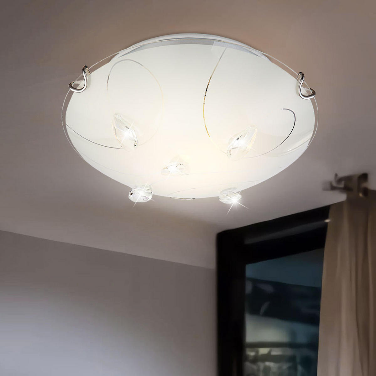 DECKENLEUCHTE ALIVIA Weiß Kristalloptik - Weiß, Glas (25/25/8cm) - Globo Lighting