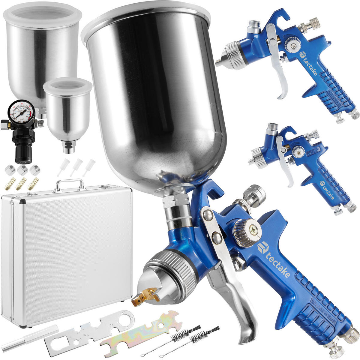 LACKIERPISTOLEN-SET Hvlp, inklusive Aluminiumkoffer,blau - Blau, Metall (46.5/43.5/13cm) - tectake