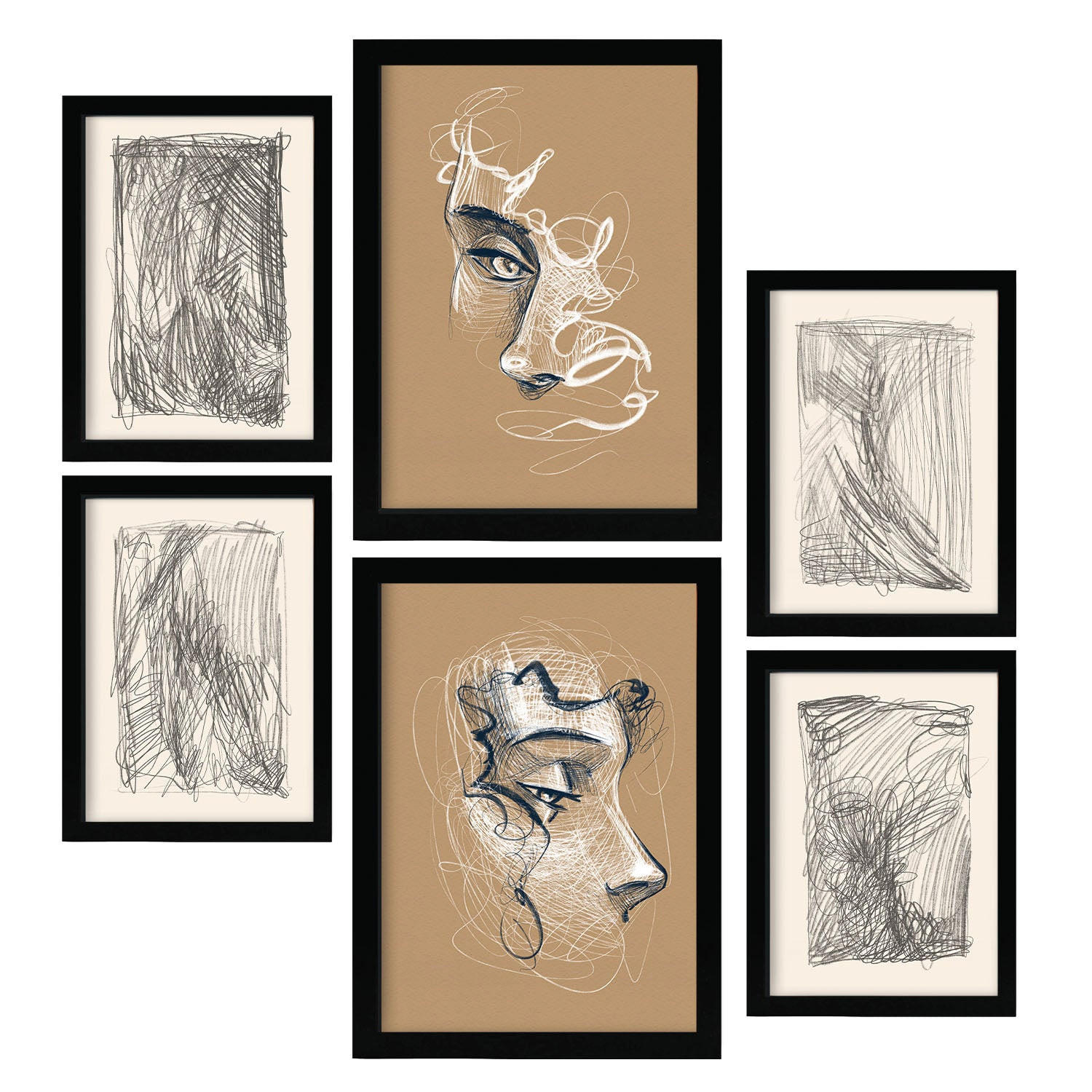 POSTER Set Mit 6 Künste Messen In Weibliche Zusammenfassung A3 & A4 Schwarzer Rahmen - Schwarz, Papier (29/3cm) - Nacnic