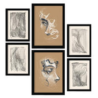 POSTER Set Mit 6 Künste Messen In Weibliche Zusammenfassung A3 & A4 Schwarzer Rahmen - Schwarz, Papier (29/3cm) - Nacnic