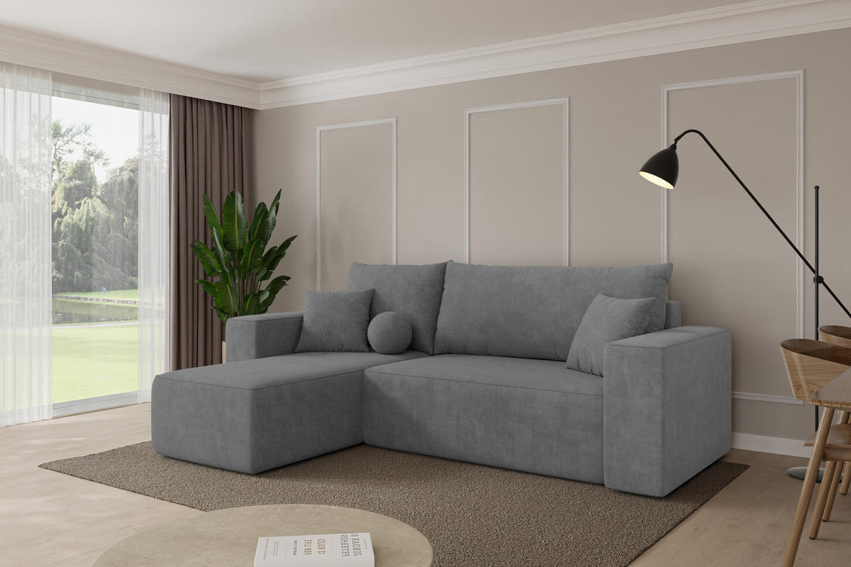 ROHOVÁ SEDAČKA s funkcí spaní, otoman vlevo SENO-L 249x139x85 šedá velur - černá/šedohnědá, kompozitní dřevo/textil (249/139cm) - ALTDECOR