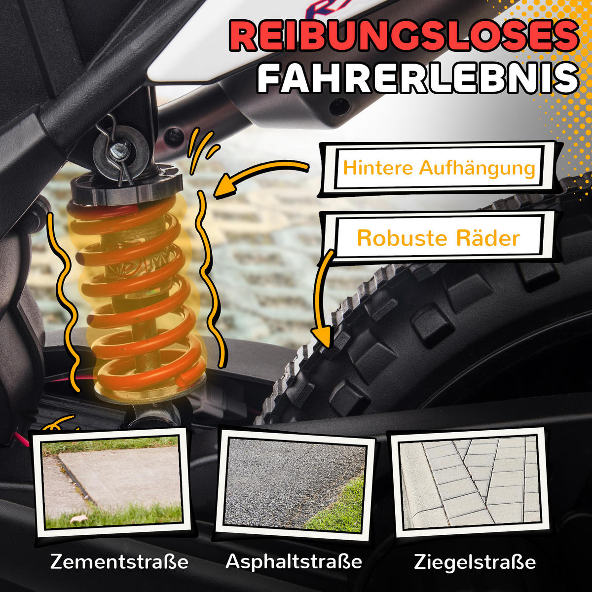 KINDER ELEKTRO-MOTORRAD, Kunststoff, Metall, 106,5L x 56B x 80H cm - Weiß, Metall (106.5/56/80cm) - AIYAPLAY