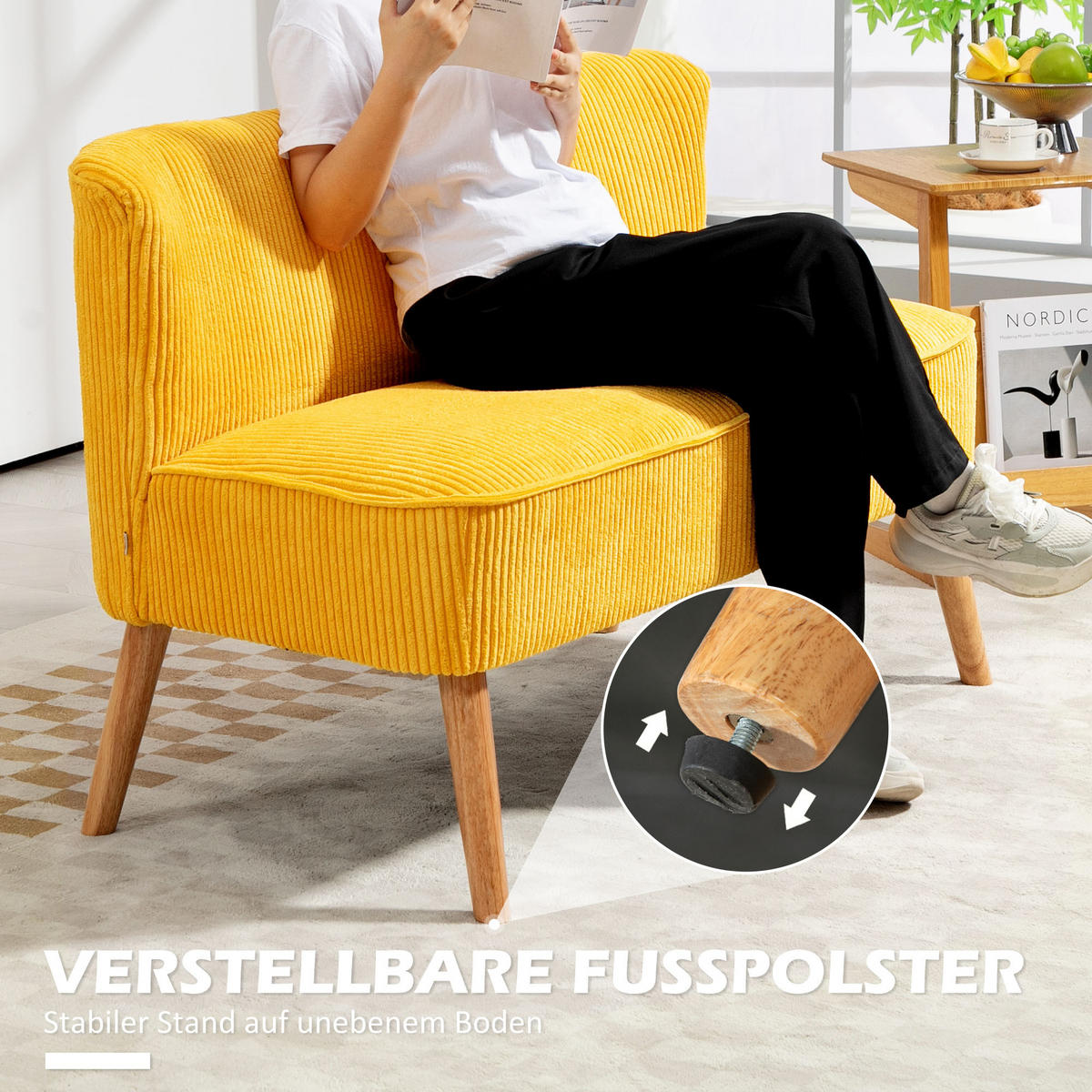 2-SITZER Sofa Gelb 117.0/56.5/77.0 cm - Gelb, Holz (56.5/77/117cm)