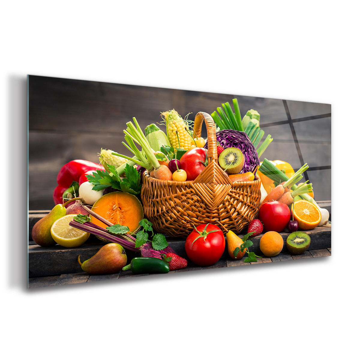 GLASBILD 120x60 cm Obstkorb - Multicolor, Glas (120/60cm) - TULUP