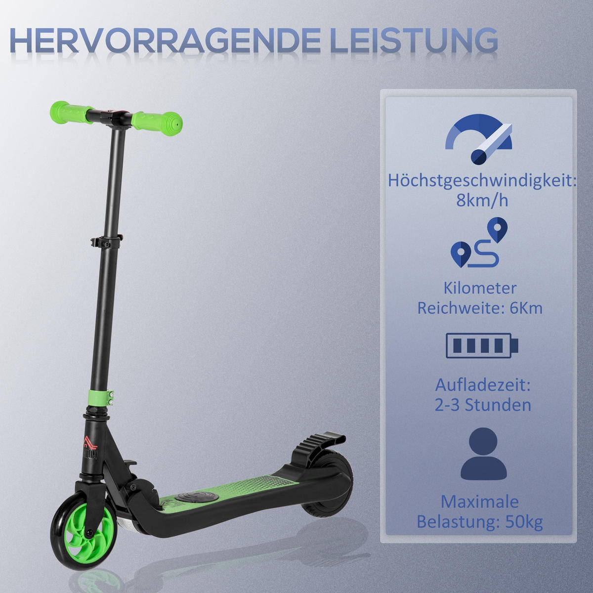 E-SCOOTER Verstärktes Nylon Aluminium Grün Schwarz - Grün, Kunststoff (71/36.5/80cm) - HOMCOM