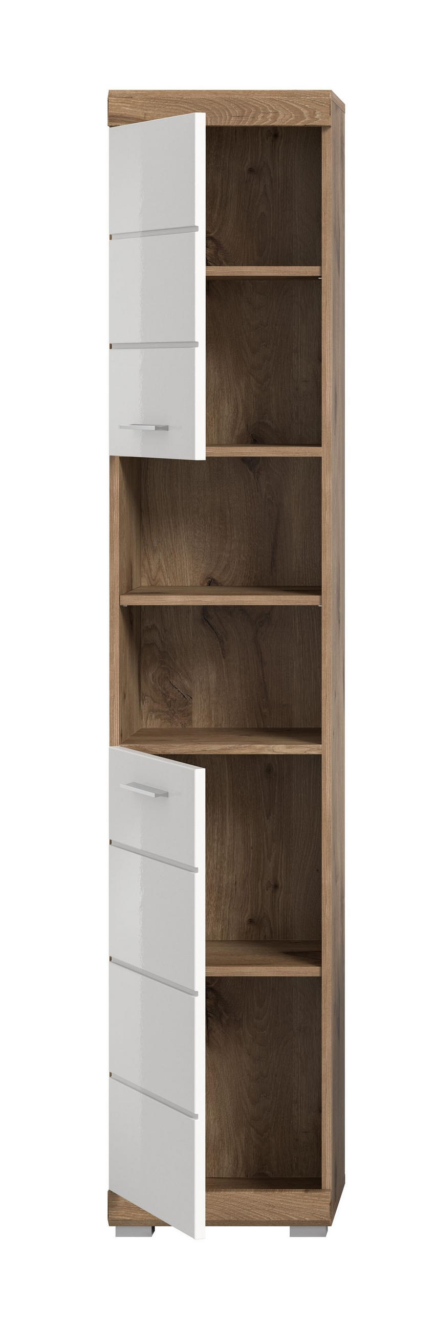 HOCHSCHRANK Wave Bad in Nox Oak Nachbildung und weiß hochglanz B/H/T: 37x191x31 cm - Eichefarben, Holz (74/141/31cm)