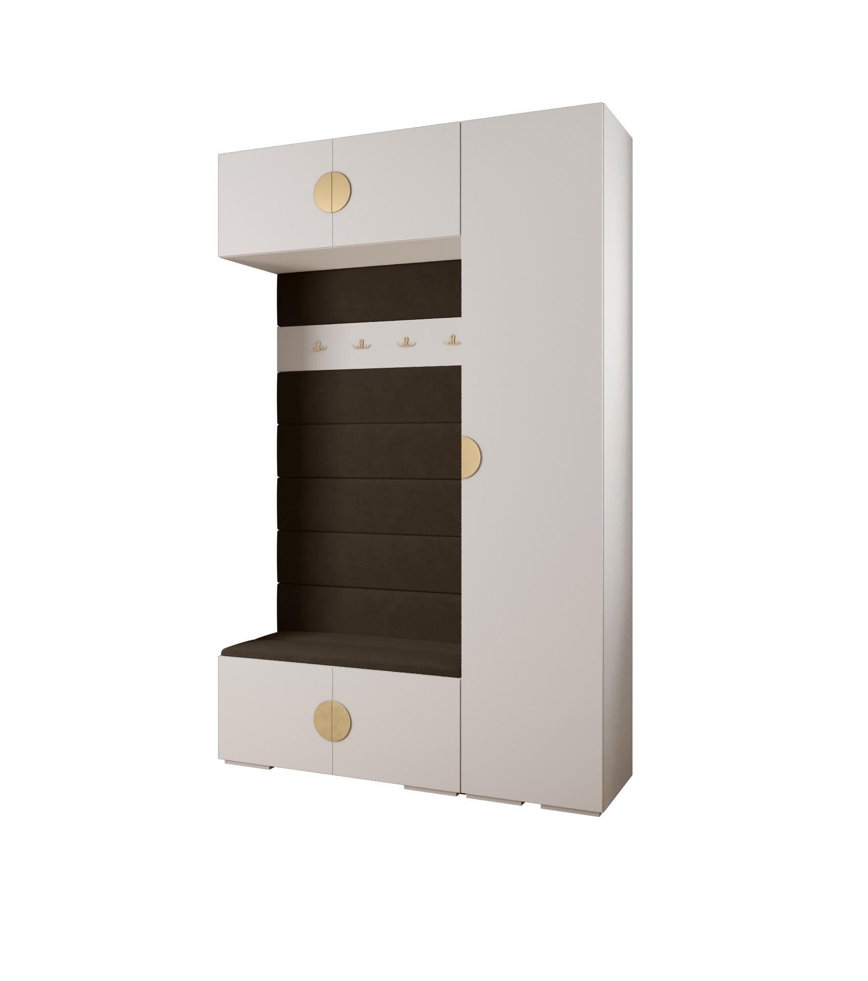Abiks Möbel Garderoben-Set Weiß, Braun, Gold 150x236.7x47 cm