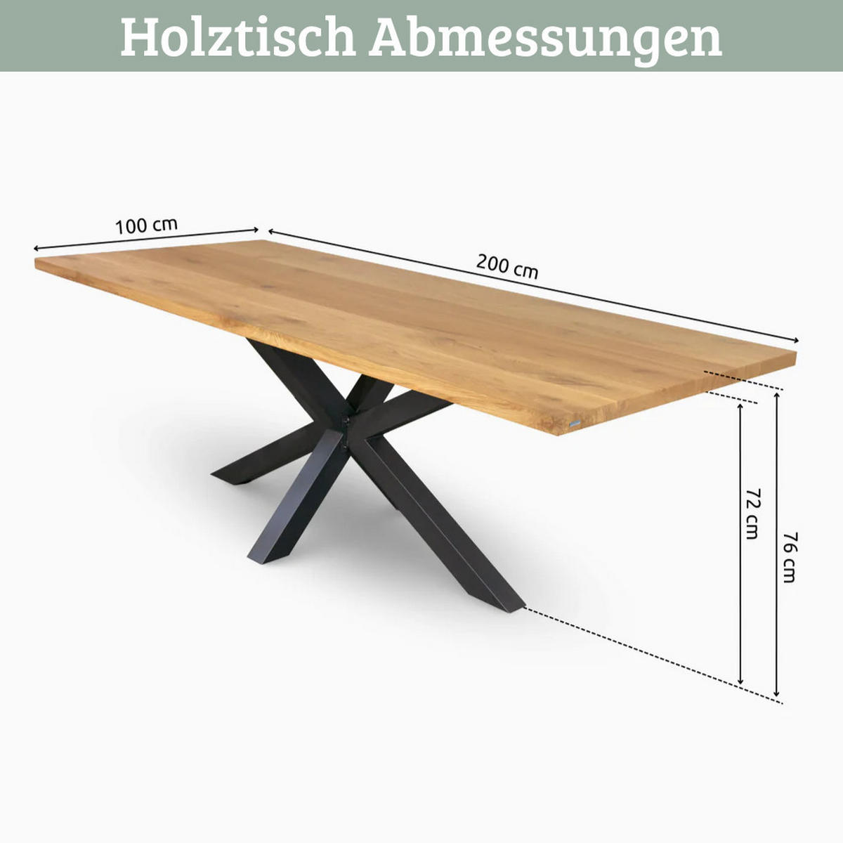 ESSTISCH Massivholz mit Baumkante RAGNAR 200x100 cm Eichenholz H-Spider Gestell - Braun, Holz/Metall (100/200/76cm) - DELUKE