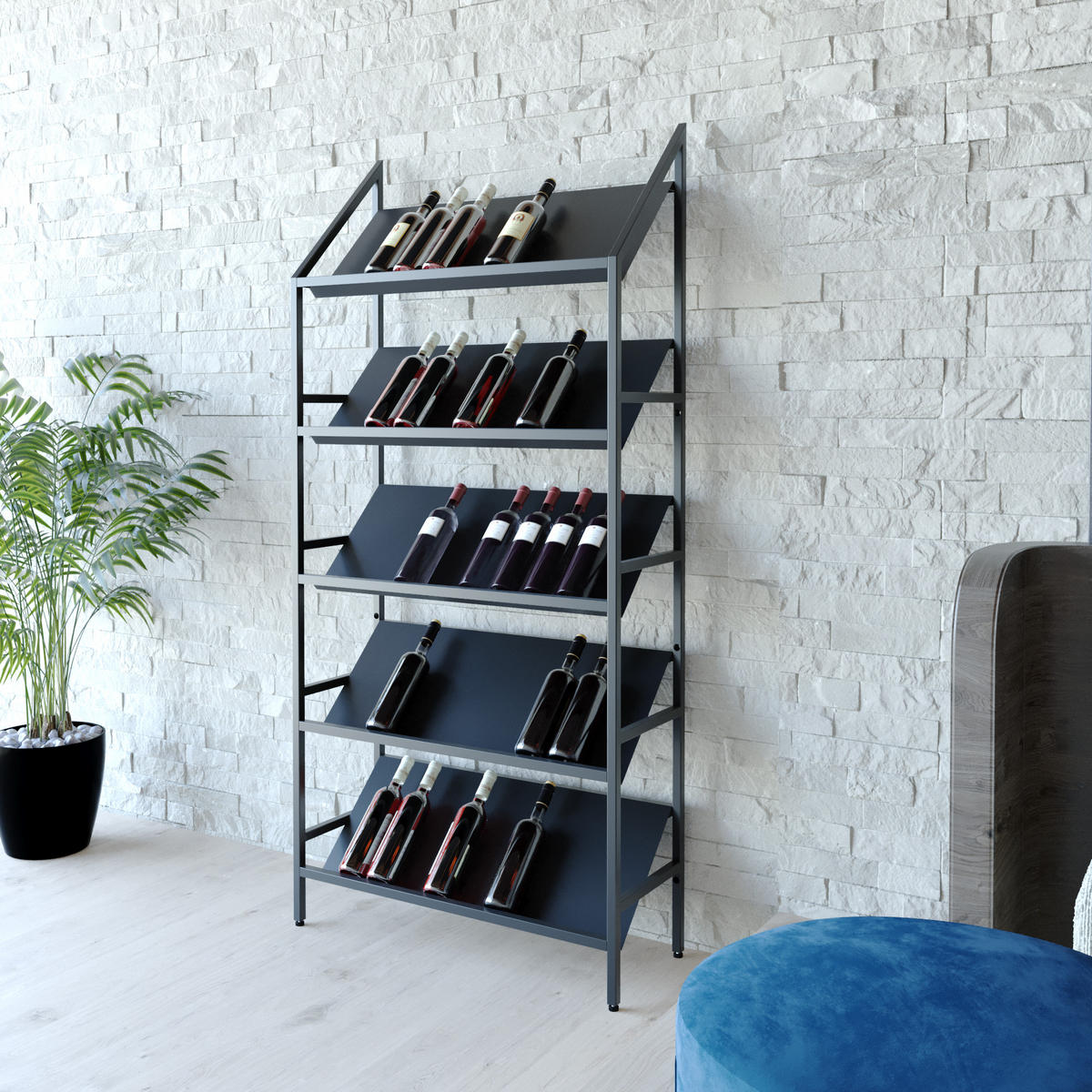 WEINREGAL für 50 Flaschen aus Metall, schwarz Bordeaux - Schwarz, Metall (80/170/30cm) - Metalo Pro