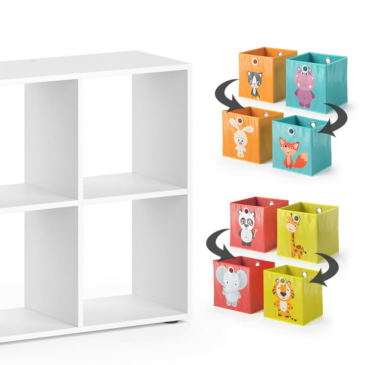 KINDERREGAL Scutum Weiß 143 x 72 cm mit 8 Faltboxen - Weiß, Holzwerkstoff (143/72/29cm) - Vicco
