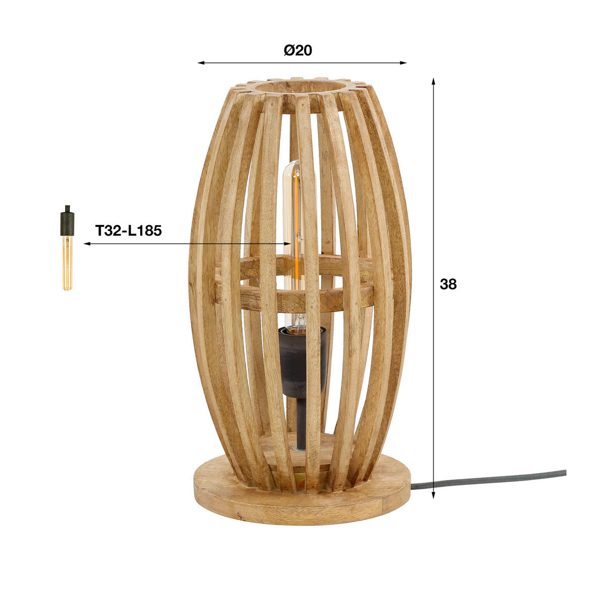 TISCHLEUCHTE Orbit Braun 20/20/38 cm - Braun, Holz (20/20/38cm) - Hoyz Collection