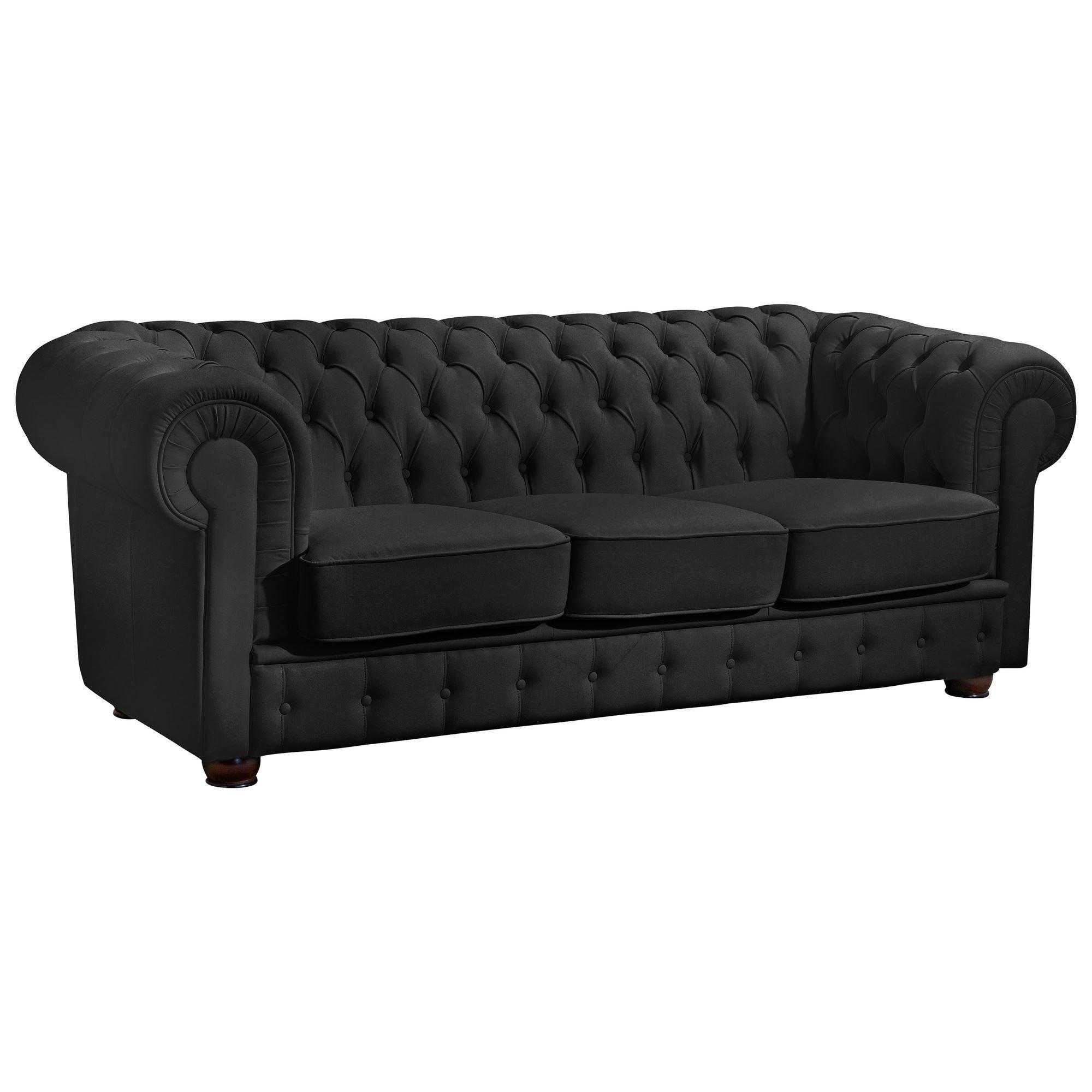 SOFA 3-Sitzer Kalea Bezug pigmentiertes Nappaleder Buche nussbaum dunkel / schwarz - Schwarz, Leder (200/76/98cm) - 58aufmkessel