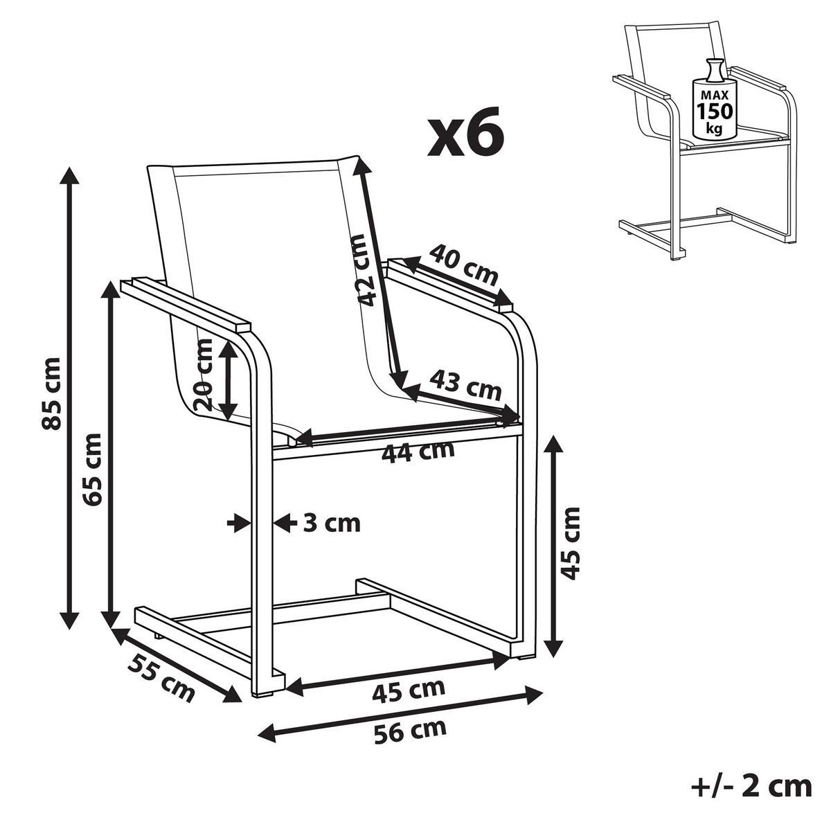GARTENSTUHL 6er-Set Edelstahl grau Cosoleto - Grau, Metall (56/85/55cm) - Beliani