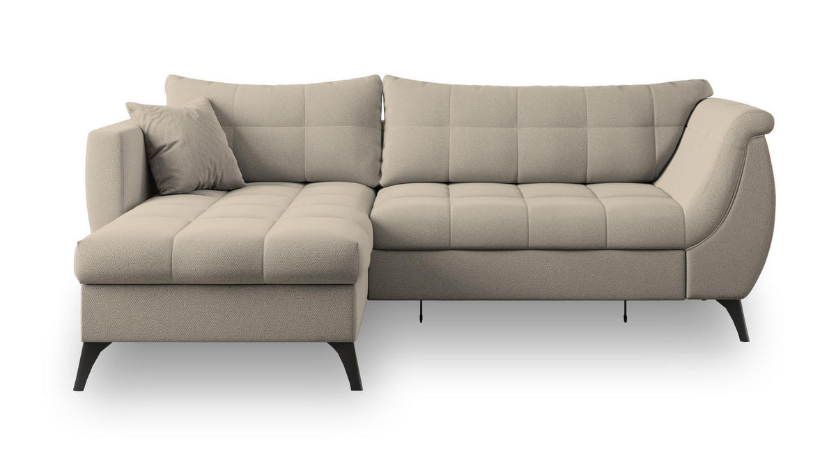 ECKSOFA MOLLIS Beige Geflochtener-Stoff mit Schlaffunktion - Beige, Holz (241/154cm) - MASSENO