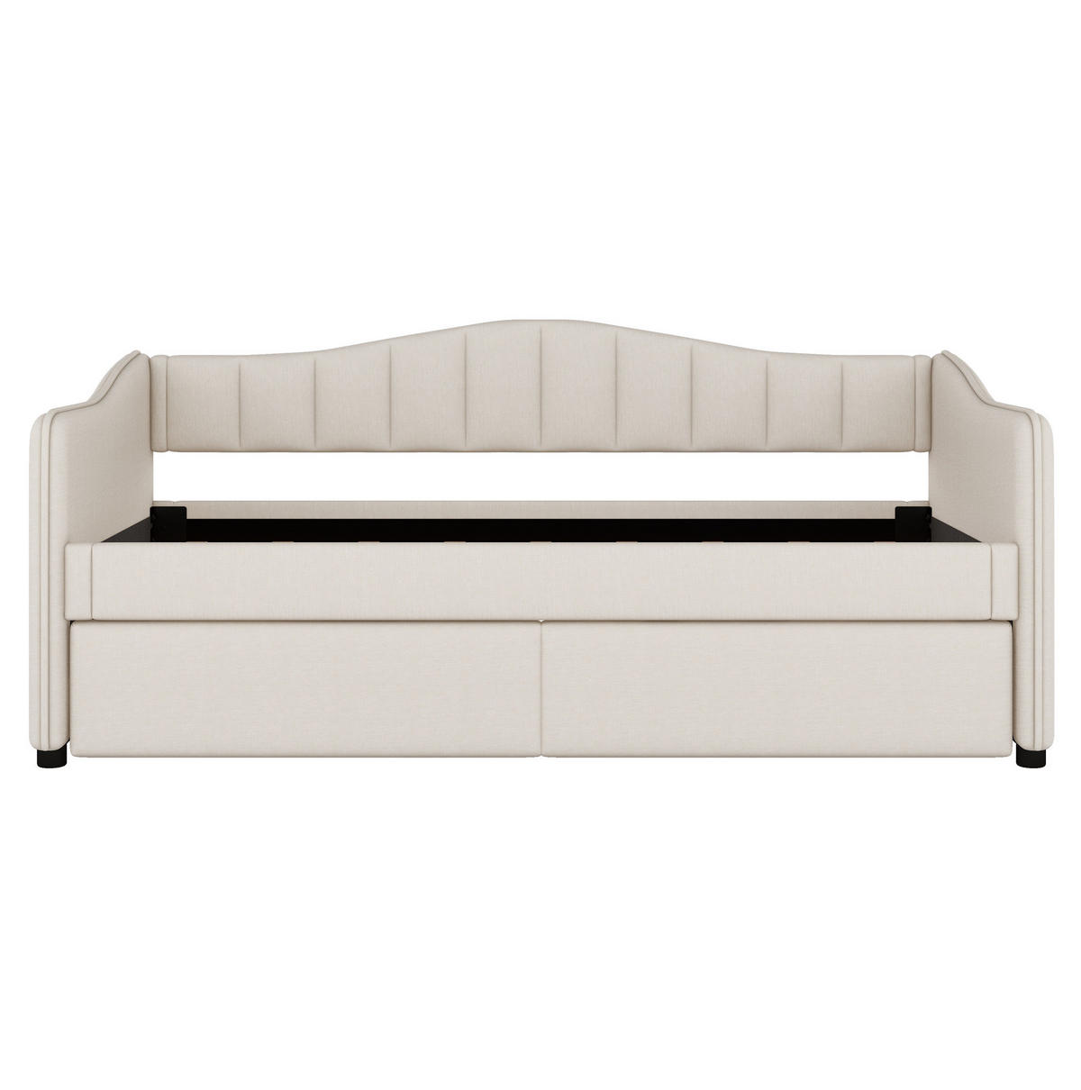 POLSTERBETT mit LED-Beleuchtung 90/200 cm in Beige mit ausziehbarem Rollbett - Beige, Textil (90/200cm) - BEAOK