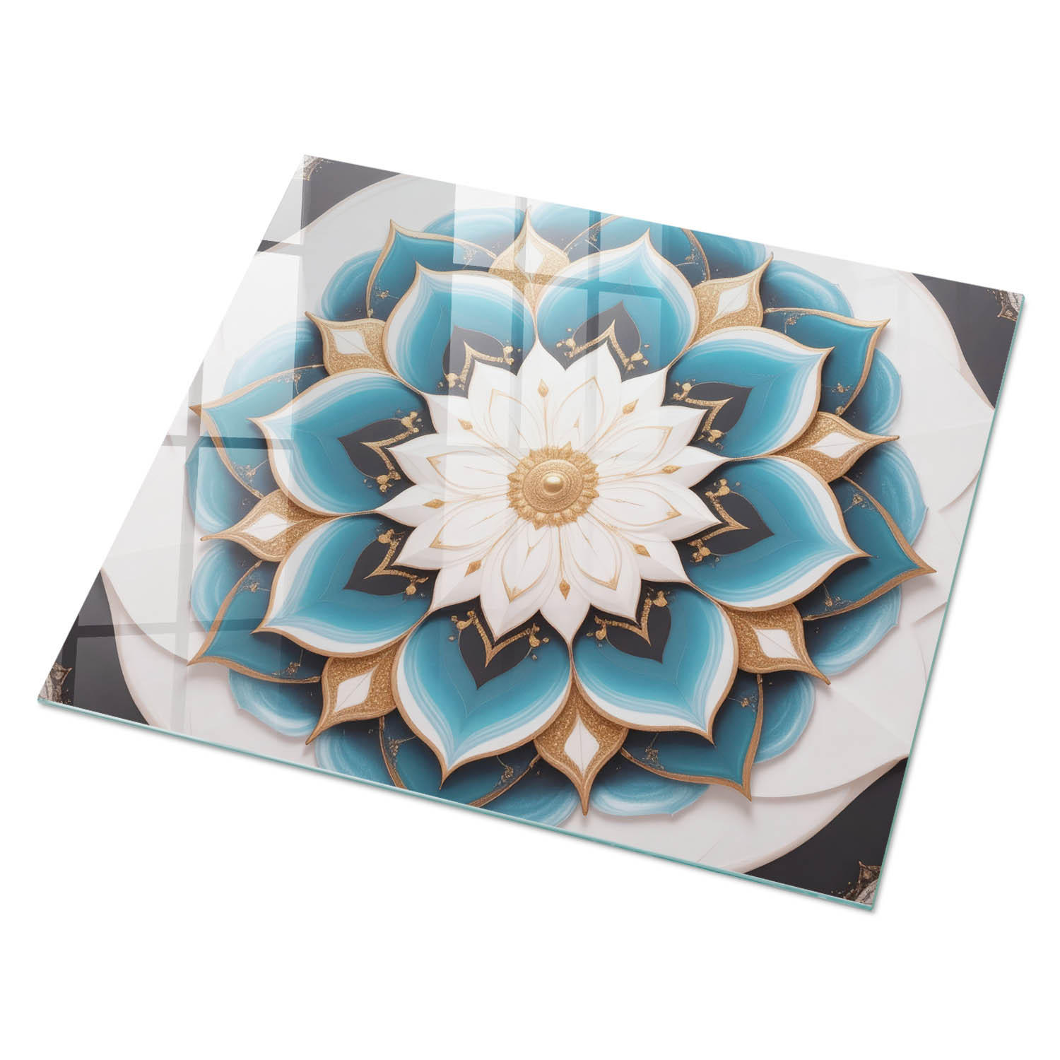 GLASPLATTE 80x60 cm – Blumenmandala - Türkis, Glas (0.4/80/60cm) - ArtPrintCave