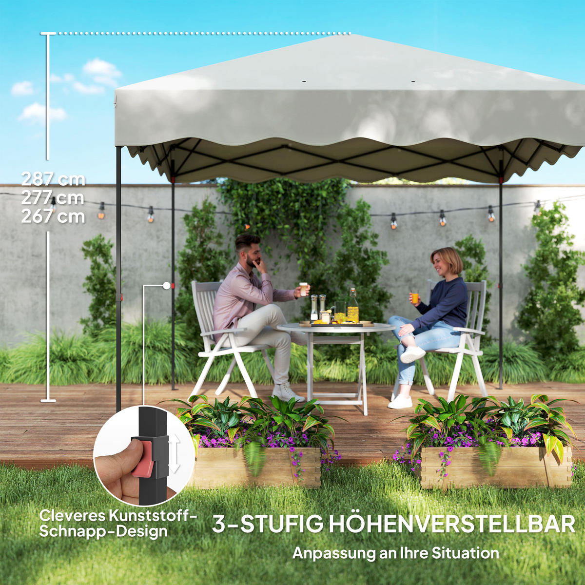 PAVILLON ca.3 x 3m - Creme, Metall (297/287/297cm) - Outsunny