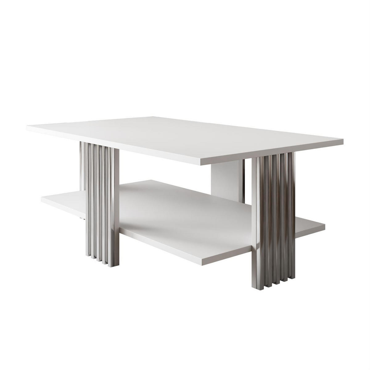 COUCHTISCH SAPHIRA SILVER mit Ablageboden, Weiß matt - Weiß, Holzwerkstoff (60/100/40cm) - Lookway