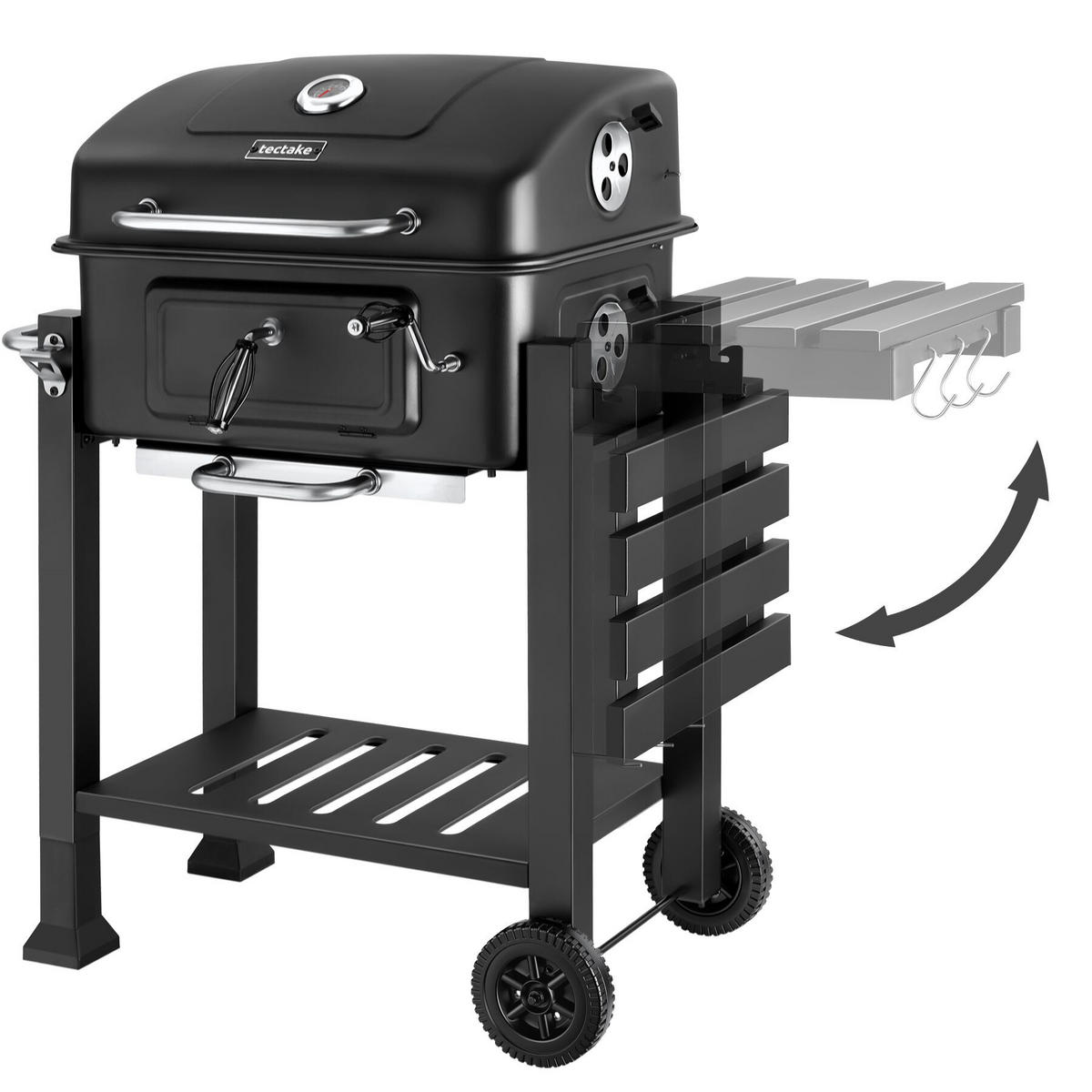 HOLZKOHLEGRILL Florian, 110 x 64 x 104 cm, untere Gitterablage, schwarz - Schwarz, Metall (110/104/64cm) - tectake