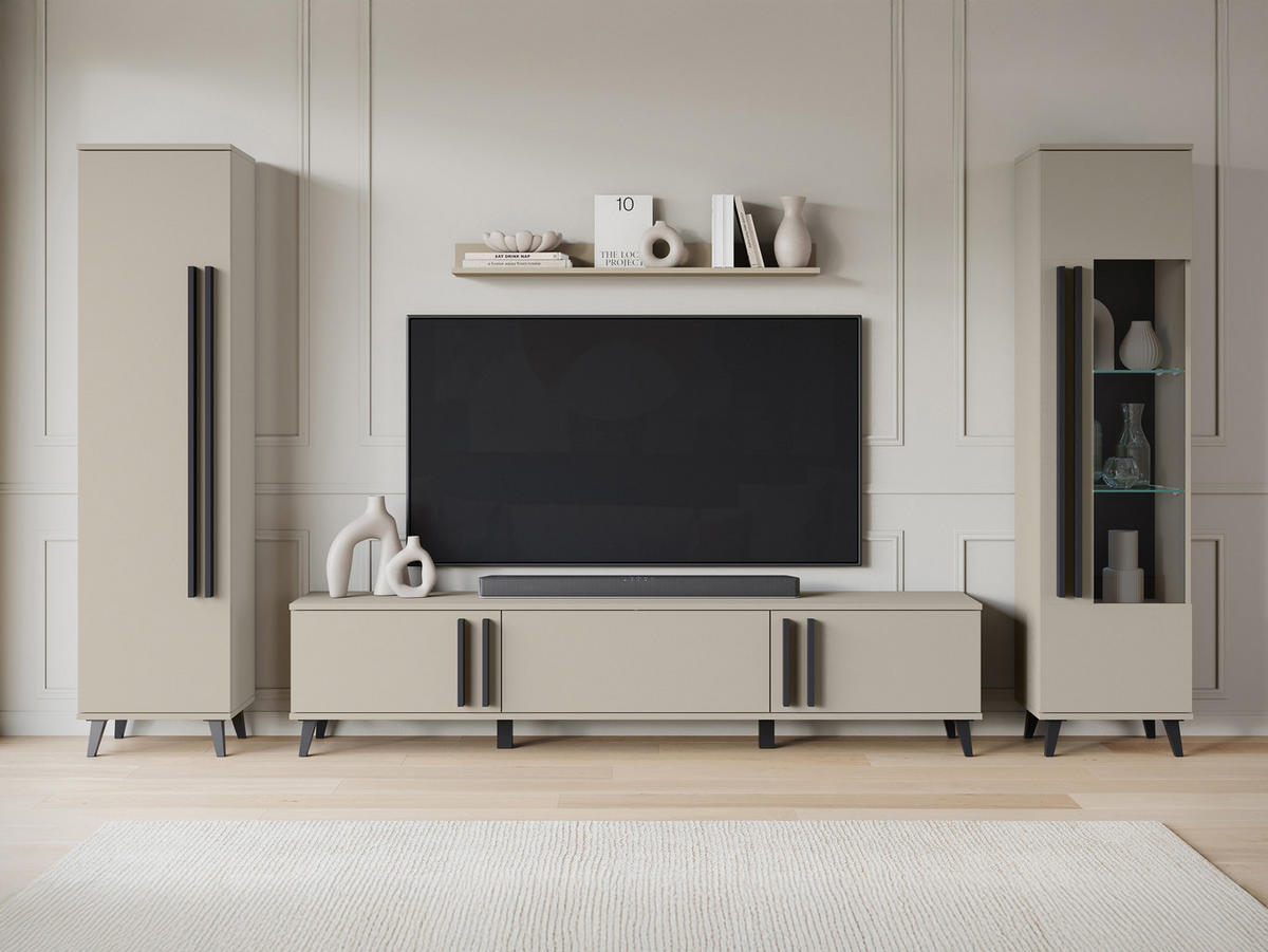 WOHNWAND Helsinki II - Beige/Schwarz, Holzwerkstoff/Kunststoff (180/70/33cm) - MIRJAN24