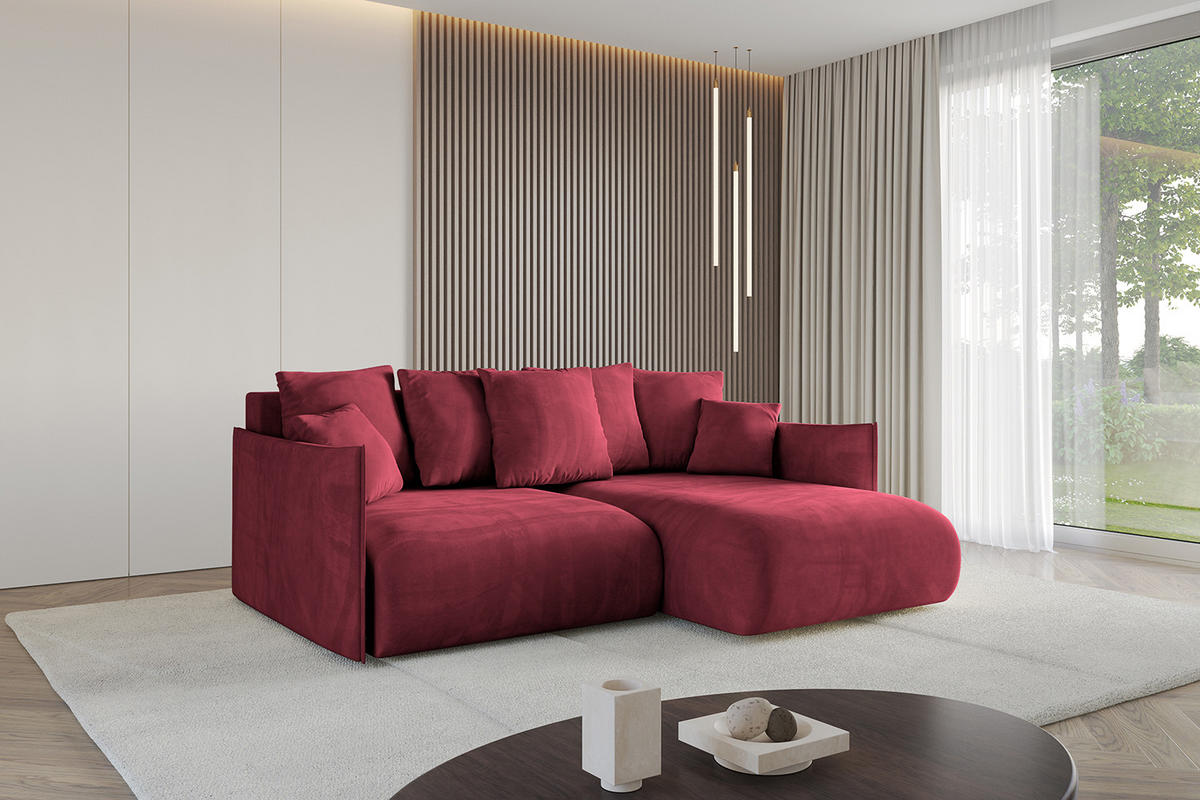 ECKSOFA Ottomane rechts ONESK-L 216x177x72 Bordeauxrot Velours - Bordeaux, Holzwerkstoff/Kunststoff (177/216cm) - ALTDECOR