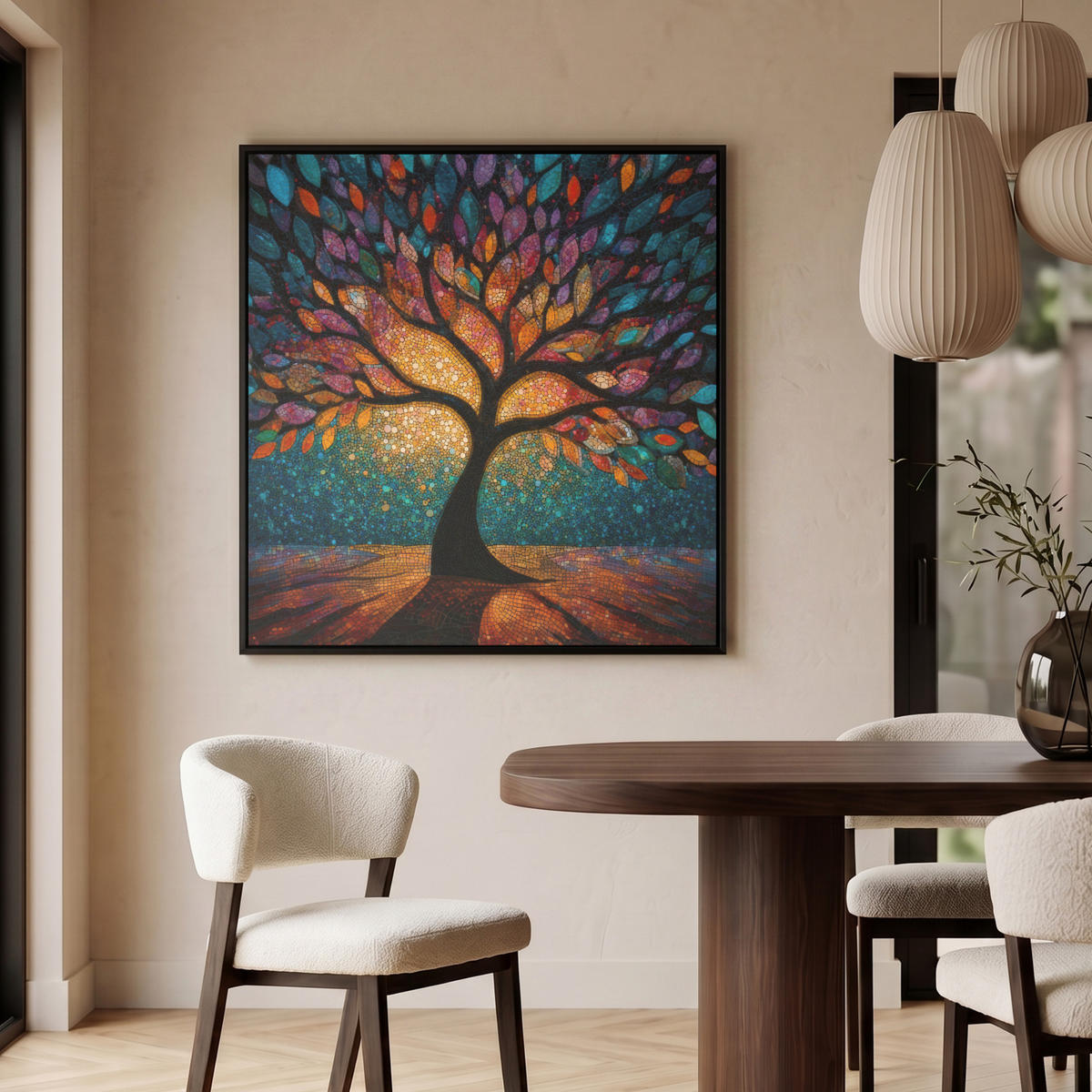 LEINWAND Bilder mit Rahmen - Mosaik - Bunt - Baum - Äste - 90x90 - Multicolor, Textil (90/90cm) - MuchoWow