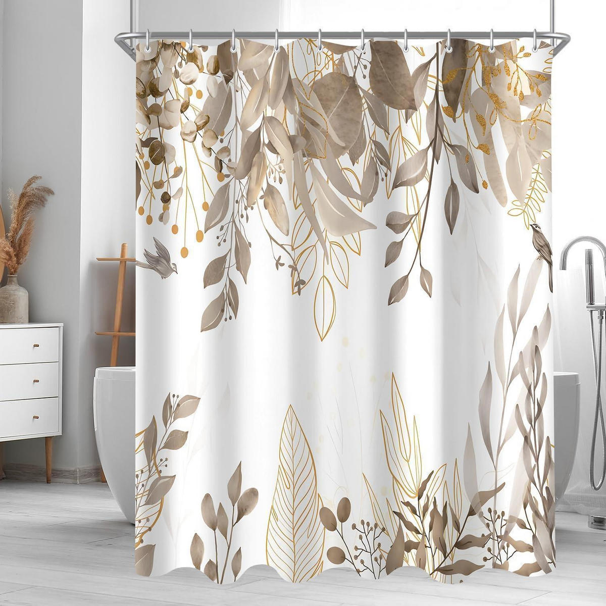 DUSCHVORHANG Grau Herbstblätter 180 x 200 cm - Multicolor, Textil (180/200cm)
