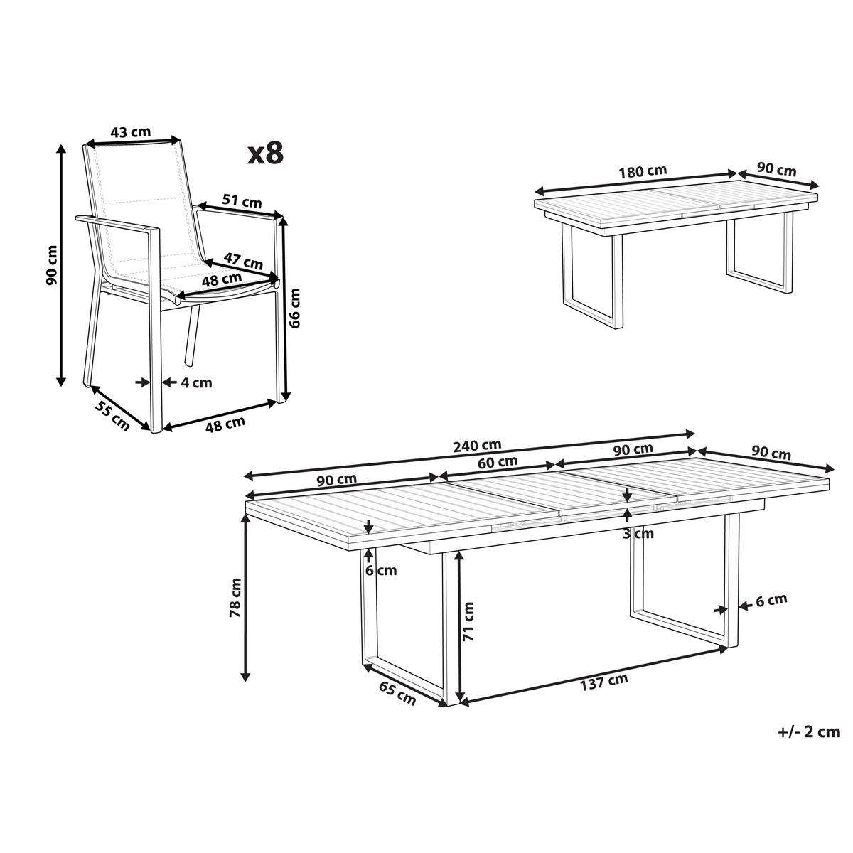 GARTENMÖBEL-SET 8-Sitzer Weiß Valcanetto/Busseto - Hellbraun/Weiß, Metall - Beliani