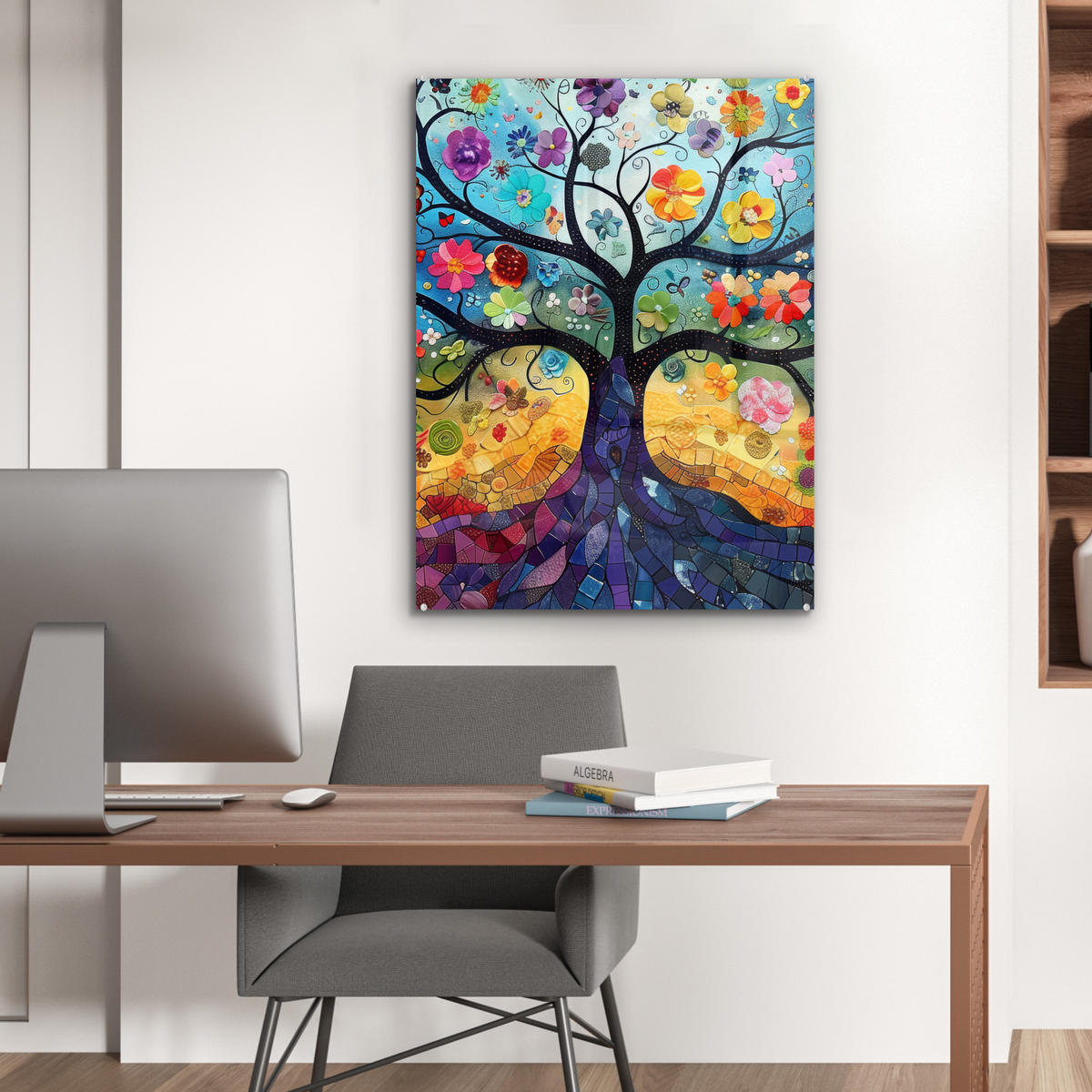 OBRAZ NA AKRYLOVOM SKLE Umenie - Strom života - Kvety - Hippie 60x80 cm - tmavomodrá, sklo (60/80cm) - MuchoWow