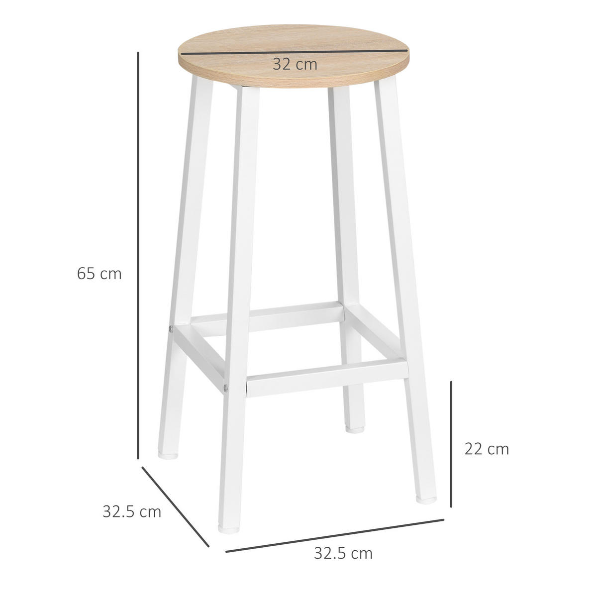 BARHOCKER 2er-Set DE-14751 ohne Rückenlehne, mit Fußstütze Weiß/Holzoptik - Naturfarben, Holzwerkstoff (32.5/65/32.5cm) - ComfortXL