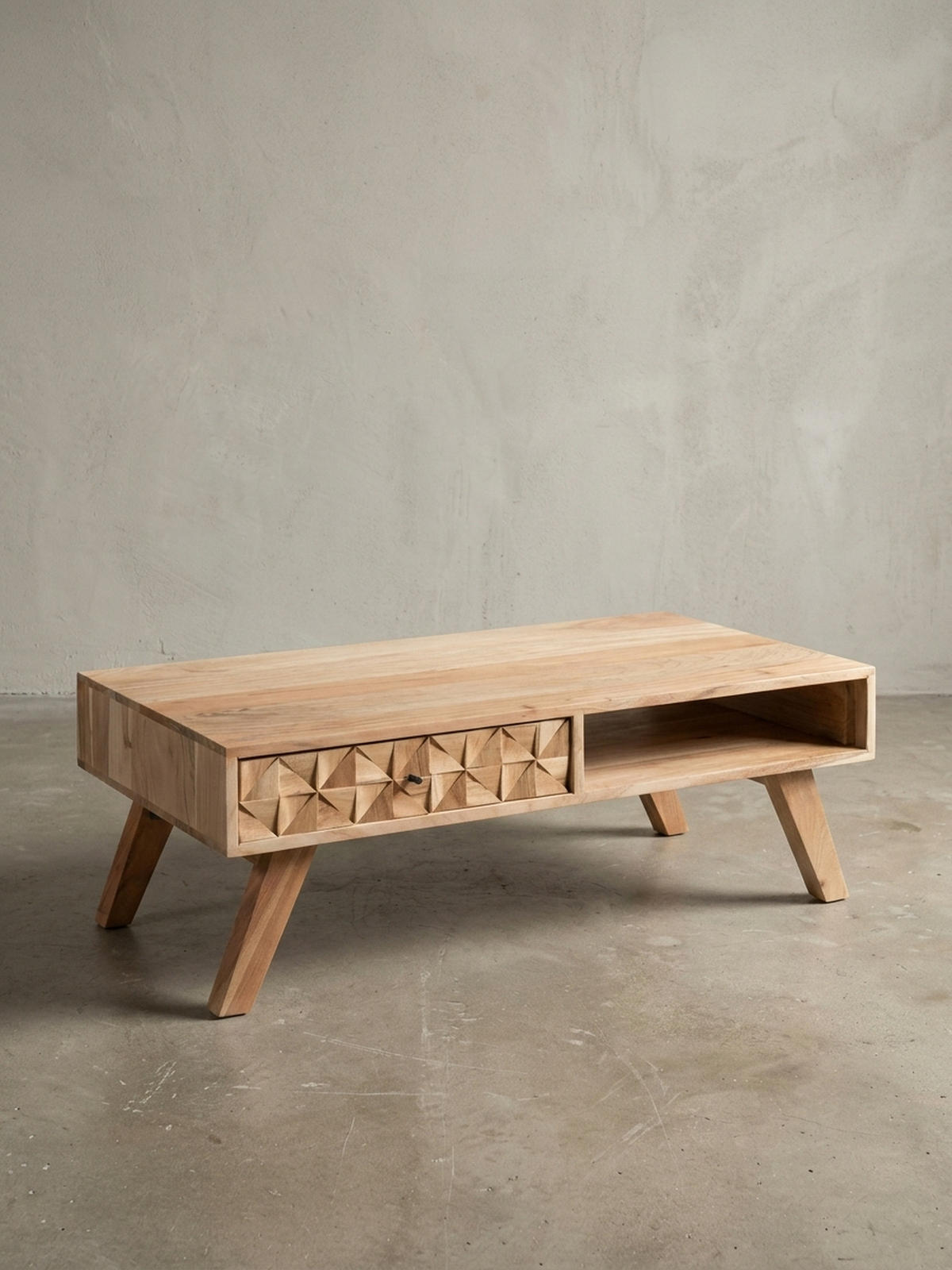 COUCHTISCH Landhausstil Massivholz mit Schublade und Ablagefach, Maße 95x35x50 cm - Beige, Akazienholz/Holz (50/95/35cm) - KADIMA DESIGN
