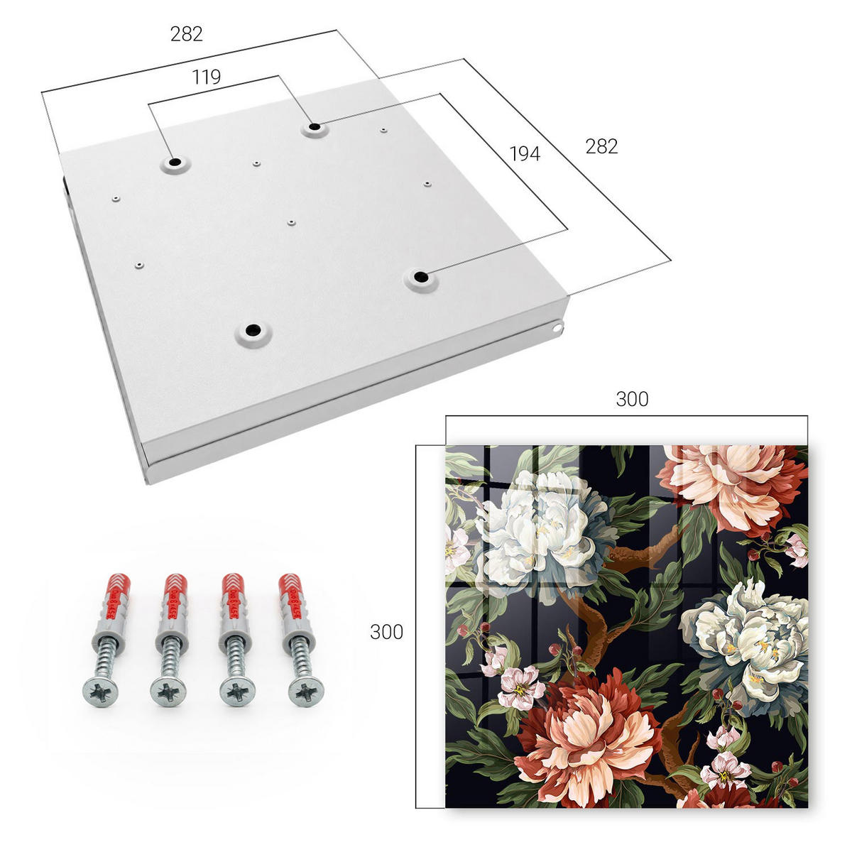 SCHLÜSSELBOX Weiß 30x30 cm – Türöffnung nach rechts - Blumen der Natur - Grün, Metall (30/30/5cm) - TULUP