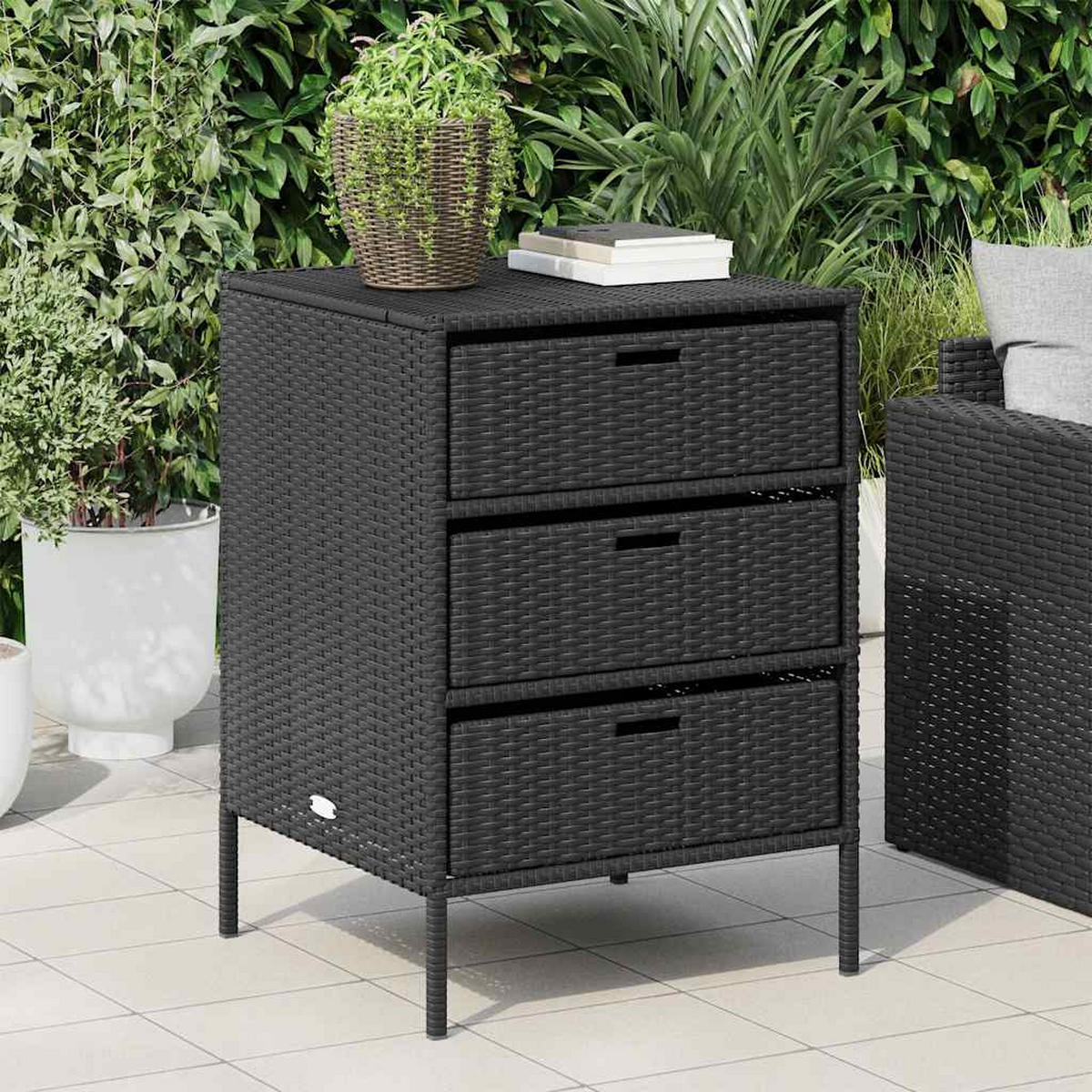 GARTENSCHRANK Schwarz 55/59/80 Cm Poly Rattan - Schwarz, Kunststoff (55/80/59cm) - vidaXL