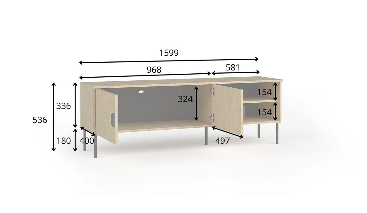LOWBOARD AXIS 159,9/53,6/40 cm, Schwarz - Schwarz, Holzwerkstoff (159.9/53.6/40cm) - MASSENO